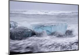 Iceland, Skaftafell National Park, Surf hits glacial ice on a black sand beach.-Ellen Goff-Mounted Photographic Print