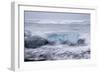 Iceland, Skaftafell National Park, Surf hits glacial ice on a black sand beach.-Ellen Goff-Framed Photographic Print