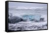 Iceland, Skaftafell National Park, Surf hits glacial ice on a black sand beach.-Ellen Goff-Framed Stretched Canvas