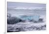 Iceland, Skaftafell National Park, Surf hits glacial ice on a black sand beach.-Ellen Goff-Framed Photographic Print