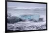 Iceland, Skaftafell National Park, Surf hits glacial ice on a black sand beach.-Ellen Goff-Framed Photographic Print