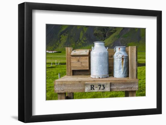 Iceland. Skogafoss. Milk Pails Wait for Pickup Along the Ring Road-Inger Hogstrom-Framed Photographic Print