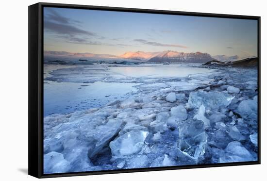 Iceland, South Iceland, Jokulsarlon Lagoon During the First Light of Sunrise-Fortunato Gatto-Framed Stretched Canvas