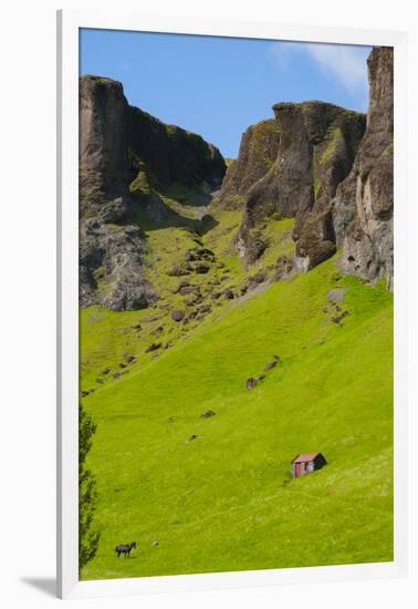 Iceland. South. Kirkjubaejarklaustur. Tiny Cabin Beneath the Cliff-Inger Hogstrom-Framed Photographic Print