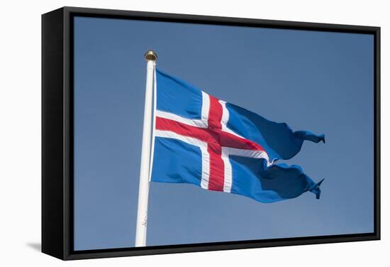 Iceland. South Region. Thingvellir. Icelandic Flag-Inger Hogstrom-Framed Stretched Canvas