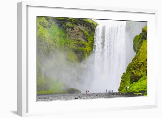 Iceland. South. Skogafoss. Hikers are Skogafoss Waterfall-Inger Hogstrom-Framed Photographic Print