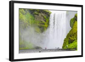 Iceland. South. Skogafoss. Hikers are Skogafoss Waterfall-Inger Hogstrom-Framed Photographic Print