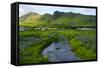 Iceland. South. Vik I Myrdal. Stream Running Down to the Beach-Inger Hogstrom-Framed Stretched Canvas