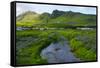 Iceland. South. Vik I Myrdal. Stream Running Down to the Beach-Inger Hogstrom-Framed Stretched Canvas