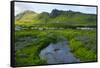 Iceland. South. Vik I Myrdal. Stream Running Down to the Beach-Inger Hogstrom-Framed Stretched Canvas