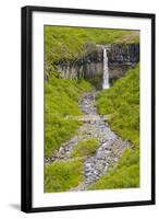 Iceland. Vatnajokull NP. Skaftafell Waterfall and Columnar Basalt-Inger Hogstrom-Framed Photographic Print