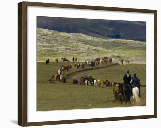 Icelandic Horses and Riders, Riding Near Landmannalaugar, Iceland-Inaki Relanzon-Framed Photographic Print