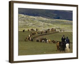 Icelandic Horses and Riders, Riding Near Landmannalaugar, Iceland-Inaki Relanzon-Framed Photographic Print