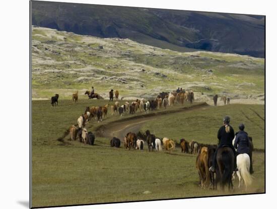 Icelandic Horses and Riders, Riding Near Landmannalaugar, Iceland-Inaki Relanzon-Mounted Photographic Print