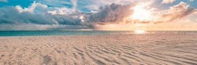 Closeup Sea Sand Beach. Panoramic Beach Landscape. Inspire Tropical Beach Seascape Horizon. Orange-icemanphotos-Framed Photographic Print