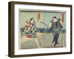 Ichimura Kakitsu I as Chokichi, Kawarasaki Gonjuro I as a Gallant, January 1866-Toyohara Kunichika-Framed Giclee Print