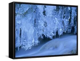 Icicles Bizarre Frozen Water at Waterfall in Winter-null-Framed Stretched Canvas