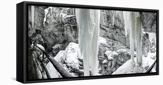 Icicles in the Breitachklamm Near Oberstdorf, Bavaria, Germany, Footpath Through the Gorge-Markus Leser-Framed Stretched Canvas