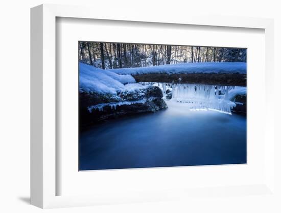 Icicles in the Stream Course in the Winter Wood, Triebtal, Vogtland, Saxony, Germany-Falk Hermann-Framed Photographic Print