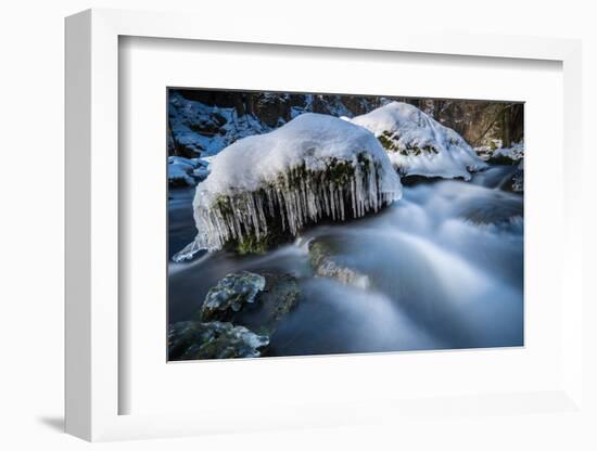 Icicles in the Stream Course in the Winter Wood, Triebtal, Vogtland, Saxony, Germany-Falk Hermann-Framed Photographic Print