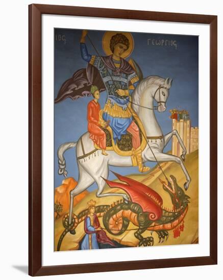 Icon Depicting St. George Slaying a Dragon in St. George's Orthodox Church, Madaba, Jordan-null-Framed Photographic Print