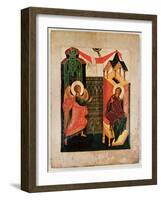 Icon Depicting the Annunciation, Novgorod School (Oil on Panel)-Russian-Framed Giclee Print