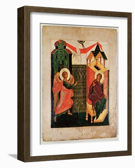 Icon Depicting the Annunciation, Novgorod School (Oil on Panel)-Russian-Framed Giclee Print