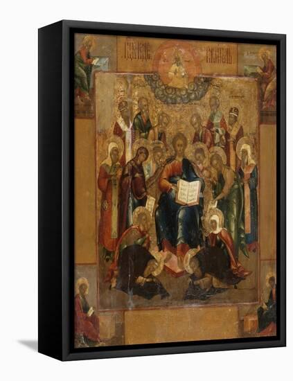 Icône : le Christ Pantocrator entouré de saints-null-Framed Stretched Canvas