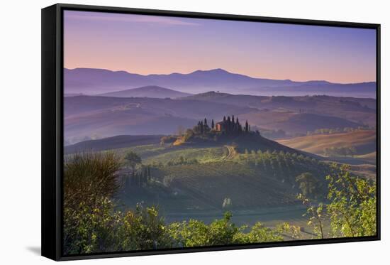 Iconic Tuscan Farmhouse, Val D' Orcia, UNESCO World Heritage Site, Tuscany, Italy, Europe-Doug Pearson-Framed Stretched Canvas