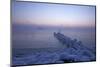 Icy Morning at the LŸbeck Bay in TravemŸnde, Iced Up Stones, Pier, Ship, Morning Mood-Uwe Steffens-Mounted Photographic Print