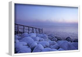 Icy Morning at the LŸbeck Bay in TravemŸnde, Iced Up Stones, Stairs, Morning Mood-Uwe Steffens-Framed Photographic Print