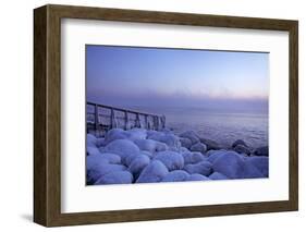 Icy Morning at the LŸbeck Bay in TravemŸnde, Iced Up Stones, Stairs, Morning Mood-Uwe Steffens-Framed Photographic Print