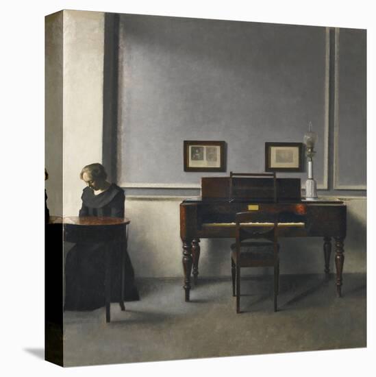 Ida in an Interior with Piano-Vilhelm Hammershoi-Stretched Canvas