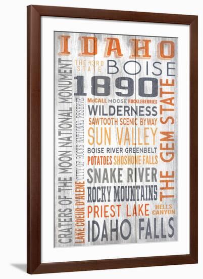Idaho - Barnwood Typography-Lantern Press-Framed Art Print