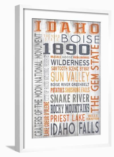 Idaho - Barnwood Typography-Lantern Press-Framed Art Print