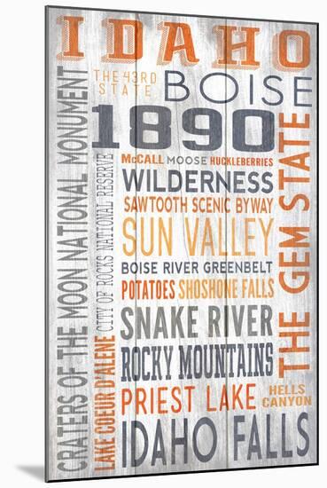 Idaho - Barnwood Typography-Lantern Press-Mounted Art Print