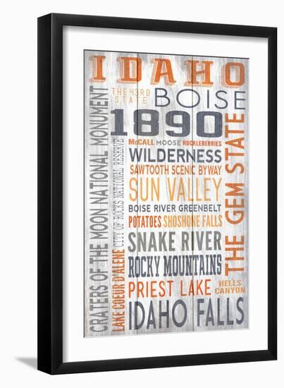 Idaho - Barnwood Typography-Lantern Press-Framed Art Print