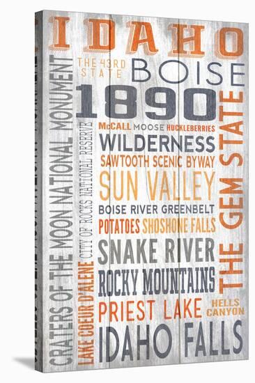 Idaho - Barnwood Typography-Lantern Press-Stretched Canvas