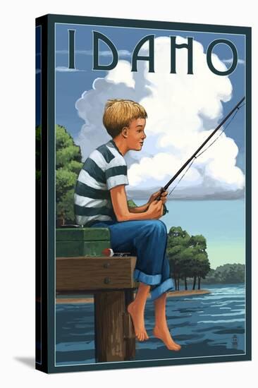 Idaho - Boy Fishing-Lantern Press-Stretched Canvas