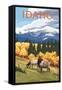 Idaho - Elk and Mountains-Lantern Press-Framed Stretched Canvas