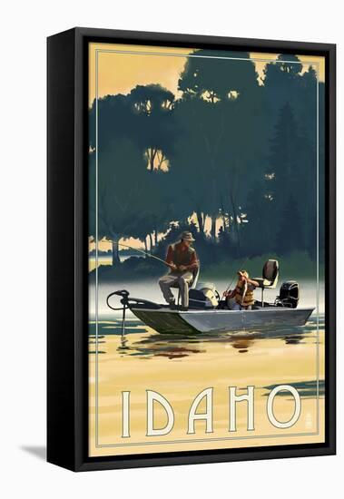 Idaho - Fishermen in Boat-Lantern Press-Framed Stretched Canvas
