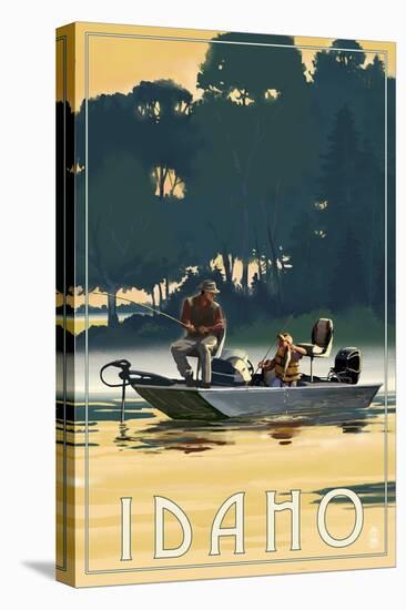 Idaho - Fishermen in Boat-Lantern Press-Stretched Canvas