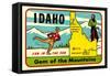 Idaho, Gem of the Mountains, Map-null-Framed Stretched Canvas