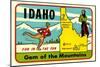 Idaho, Gem of the Mountains, Map-null-Mounted Art Print