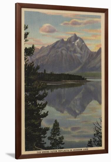 Idaho - Grand Teton Reflection on Jackson Lake-Lantern Press-Framed Art Print