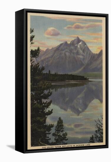 Idaho - Grand Teton Reflection on Jackson Lake-Lantern Press-Framed Stretched Canvas