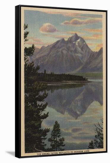 Idaho - Grand Teton Reflection on Jackson Lake-Lantern Press-Framed Stretched Canvas