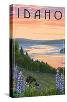 Idaho - Lake and Bear Family-Lantern Press-Stretched Canvas