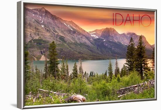 Idaho - Lake and Peaks at Sunset-Lantern Press-Framed Art Print