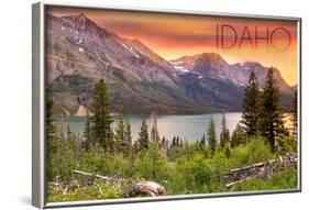 Idaho - Lake and Peaks at Sunset-Lantern Press-Framed Art Print